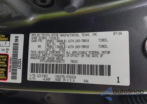 2024 Toyota Tundra Sr5 4Wd из США, поврежденный, VIN 5TFLA5DB5RX220273